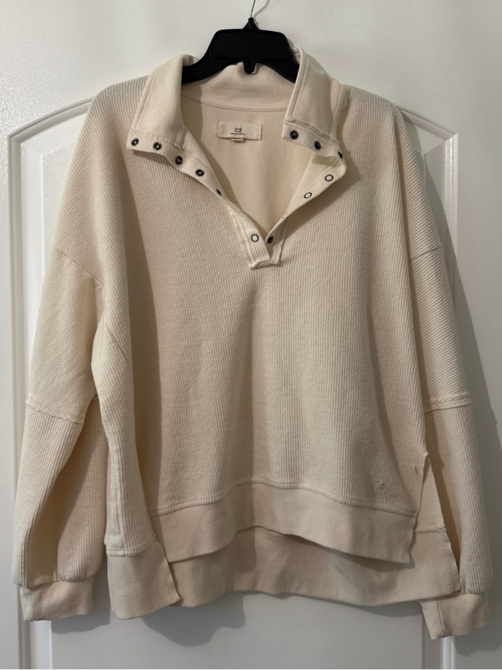 Thread & Supply Cream Snap-Detail Cowl Pullover